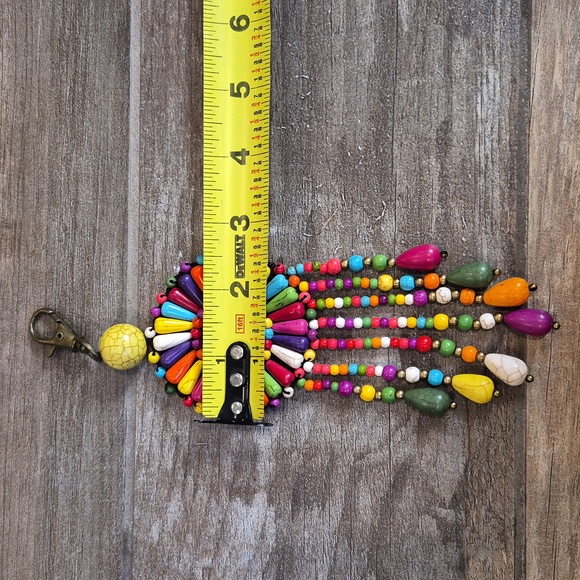 Colorful Bohemian Beaded Fringe Keychain Bag Charm Antique Bronze Hardware - Picture 4 of 8